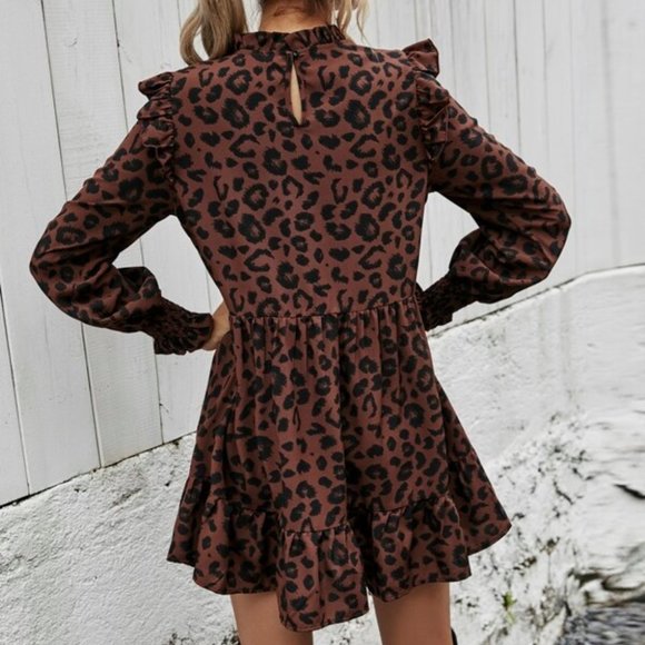 Leopard Print Babydoll Mini Dress - Picture 3 of 10